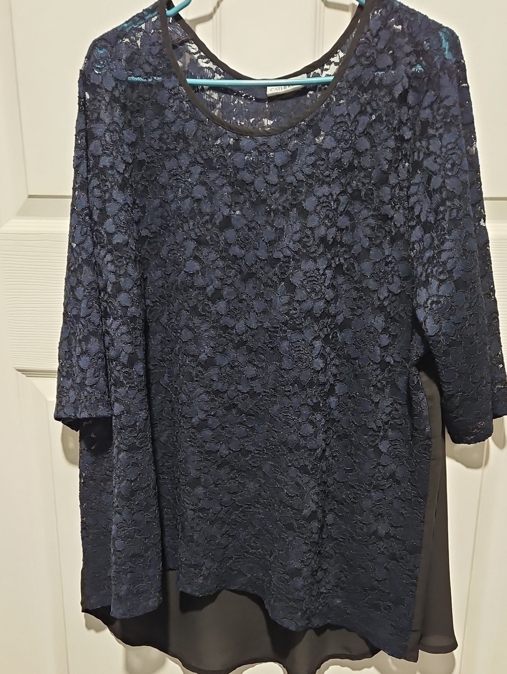 Catherines Navy Lace Overlay Tunic with Chiffon Hem